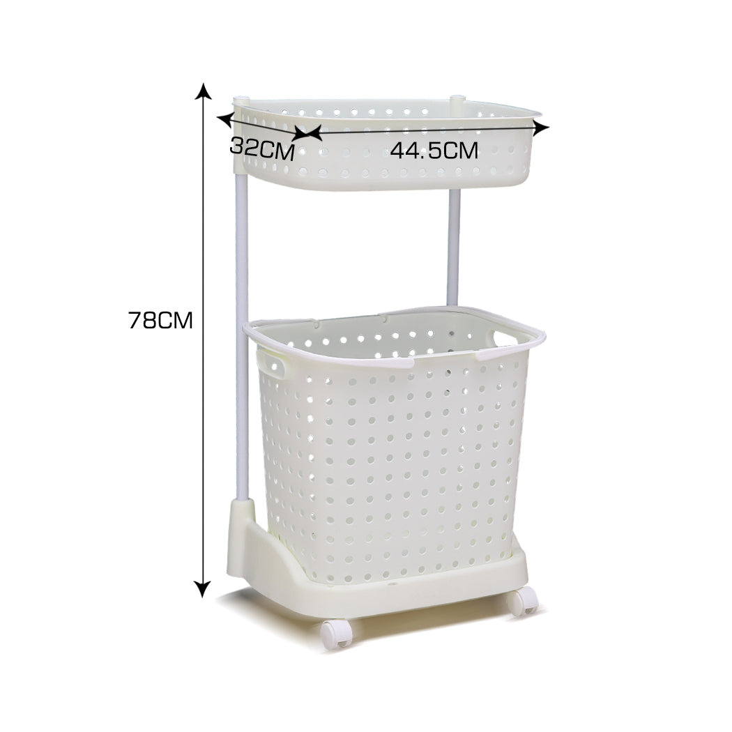 2 Tier Bathroom Laundry Clothes Baskets Bin Hamper Mobile Rack Removab