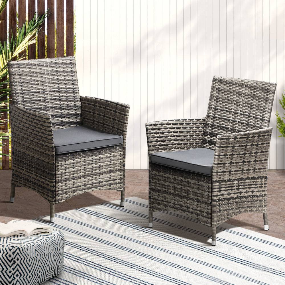 2X Outdoor Patio Chairs Rattan Grey